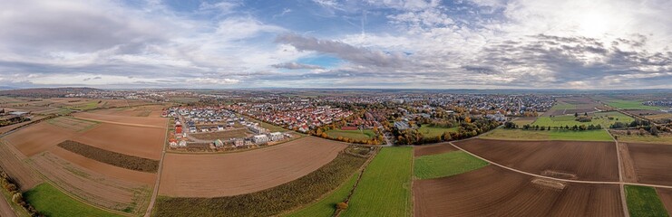 Fototapeta na wymiar Drone panorama over Hessian town Friedberg during the day in autumn