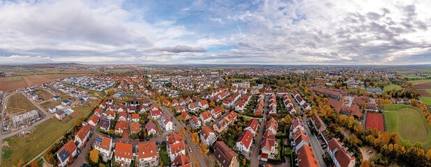 Drone panorama over Hessian town Friedberg during the day in autumn