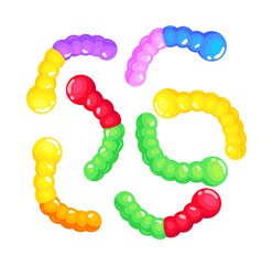 Jelly worms. Set cartoon Gummy candies, marmalade colorful sweets for kids, sugar food, flat icons abstract vector
