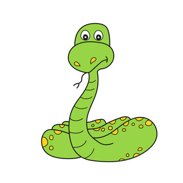 Simple cartoon icon. Cartoon illustration of a green snake on white