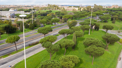 Aerial view of the Via Cristoforo Colombo in Rome, Italy. The street connects the southern suburbs...