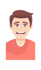 Man with open mouth. Cartoon character boy happy facial expression, smile mischievous face, youth male potrait, vector illustration