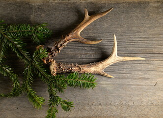 Weihnachliche Stilleben. Holzbrett mit weihnachtlicher Dekoration