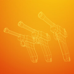 German world war military firearm pistol. Wireframe low poly mesh vector illustration.