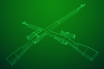 Sniper bolt-action rifle mosin nagant. Wireframe low poly mesh vector illustration.