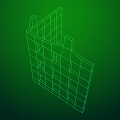 Destroyed building ruin and concrete, war destruction concept. Wireframe low poly mesh vector illustration.