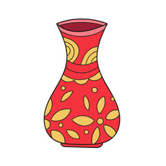 Simple cartoon icon. One vector vase with decoration. Vector hand drawn illustration on white