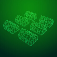 Greenhouse construction frame. Hothouse building object or framing house. Warm house Vector illustration. Glasshouse concept image