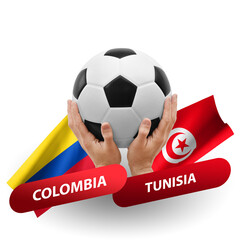 Soccer football competition match, national teams colombia vs tunisia