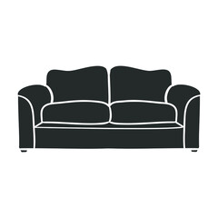 Sofa Icon Silhouette Illustration. Furniture Vector Graphic Pictogram Symbol Clip Art. Doodle Sketch Black Sign.