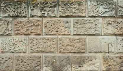 Texture of brick wall and concrete blocks. Samples of stone plates stacked evenly in a row.
