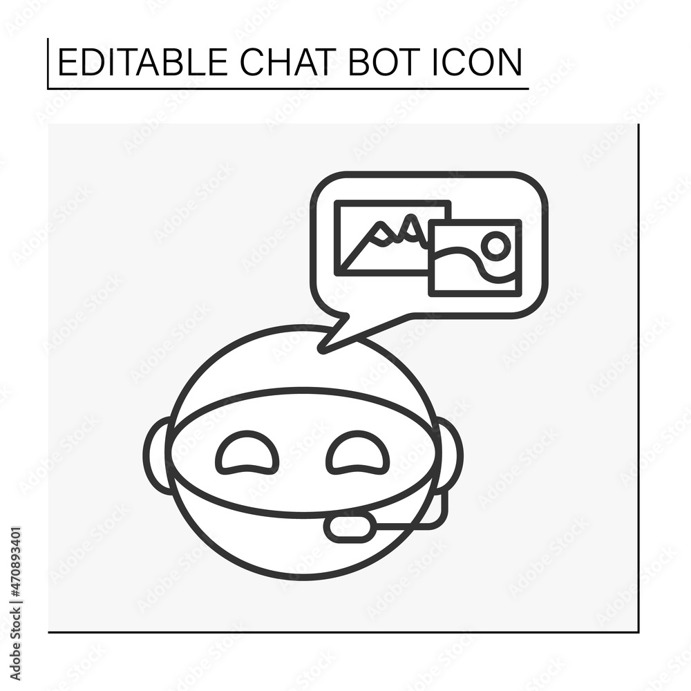 Poster robot line icon. bot recommends images. mass media. social network.chatbot concept. isolated vector 