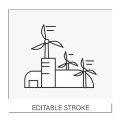  Eco awareness line icon. Renewable energy. Conversion of power from wind into electricity. Windmills. Green city concept Isolated vector illustration. Editable stroke