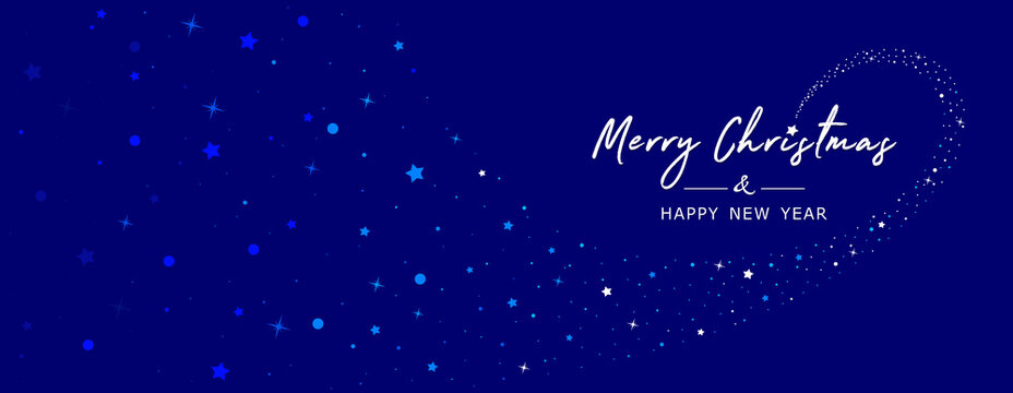 Merry Christmas and Happy New year lettering. Snowfall, snowflakes and stars of different shapes and forms. Snowy whirlwind. Christmas snow for the new year. for postcards, websites