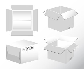 set of realistic white cardboard isolated or mock up fragile packaging or packaging online shop store. eps vector