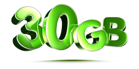 30 GB green 3D illustration on white background with clipping path.