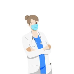 Fototapeta premium Female doctors wearing masks in the hospital. Healthcare and medical concept. Hand draw style. Vector illustration.
