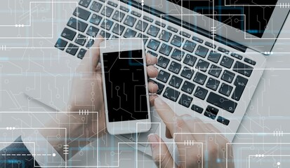 Businesswoman is signing the contract for the conference and gain investments. Checking the details on smartphone.