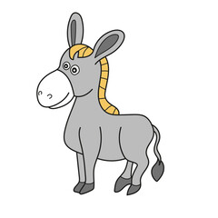 Simple cartoon icon. Cartoon donkey - cute character for children. Vector illustration in cartoon style.