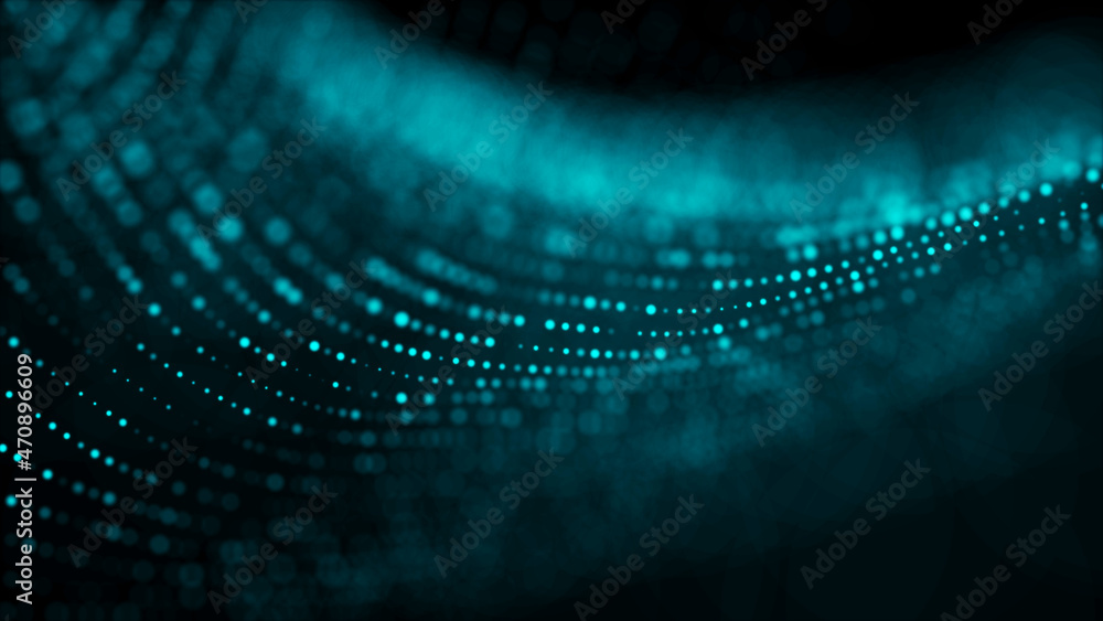 Poster digital background with movement of glowing particles. complex technologies of big data. 3d renderin