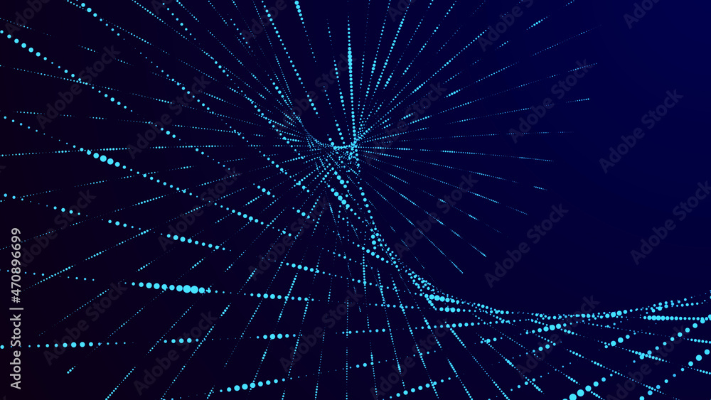 Poster digital background with movement of glowing particles. complex technologies of big data. 3d renderin