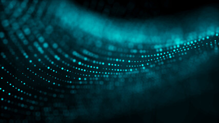 Digital background with movement of glowing particles. Complex technologies of big data. 3D rendering.
