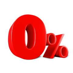 0 percentage off sign icon on white background, 3D rendering illustration