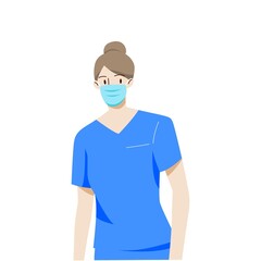 Female nurse wearing masks in the hospital. Healthcare and medical concept. Hand draw style. Vector illustration.