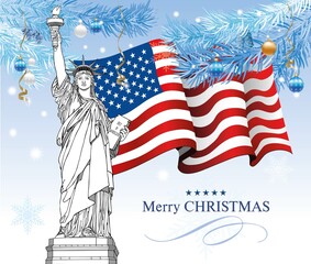 Statue of Liberty USA New Year Christmas Tree Balls Decoration Snowflakes