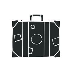 Suitcase Vintage Icon Silhouette Illustration. Travel Bag Vector Graphic Pictogram Symbol Clip Art. Doodle Sketch Black Sign.