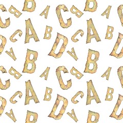 ABC letters, old paper, papyrus, seamless pattern on white background