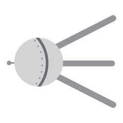 Space artificial satellite, the first satellite. Sputnik. Space exploring and science concept. Universe research. Symbol of space expedition, future, research of solar system. Print in flat style. 
