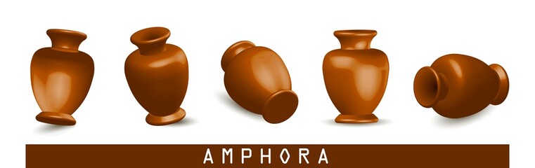 Antique vase. Greek amphora. Clay vase. The flowerpot is classic. old clay amphora isolated on white. - obrazy, fototapety, plakaty