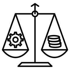 Exchange, purchase, sale, acceptance of scrap metal. Weighing of metal parts. Vector icon, outline, isolated.