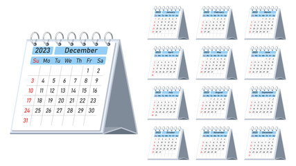 Desk calendar 2023. Simple calendar with flipping months. Vector illustration.