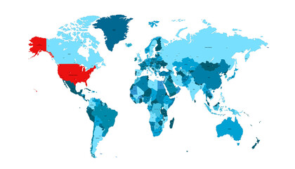 World map. United States of America map. USA. 
