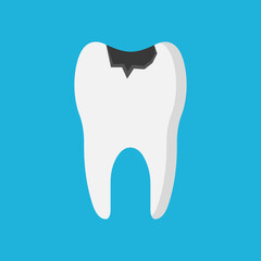 Tooth caries flat vector illustration. Decay tooth. Isolated vector design. Flat design.