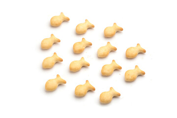 fish shaped crackers on white background