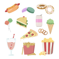 Set of cartoon fast food. Vector illustration, eps10, isolated on white.