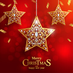 Merry Christmas and happy new year with gold patterned and crystals on paper color.