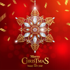 Merry Christmas and happy new year with gold patterned and crystals on paper color.