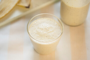 Banana, coconut water, chia seeds and pollen smoothie
