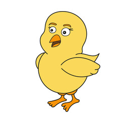 Simple cartoon icon. Vector illustration funny baby chicken on white background. Vector hand drawn illustration on white