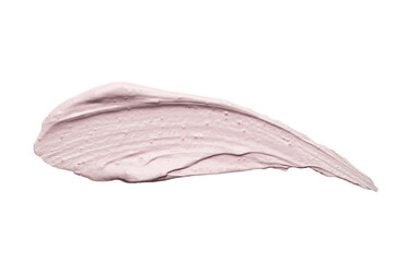 Handmade light pink mask for skincare of organic medicinal clay drop stroked on white background...