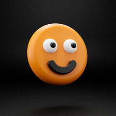 Yellow happy smile Symbol in 3D rendering isolated on black background