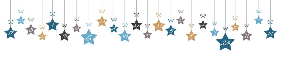 christmas advent calendar 1 to 24 on hanging stars