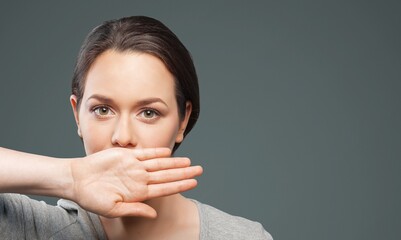 woman with mouth sealed, Freedom of Speech, Human rights, Protest