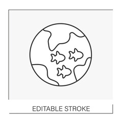  Fishing line icon. Global fish population in the ocean. Fishing industry concept. Isolated vector illustration. Editable stroke