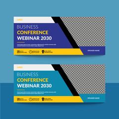 Business conference invitation concept modern web banner.Corporate webinar, seminar, workshop, meetup, meeting, event and training invitation web banner design.

