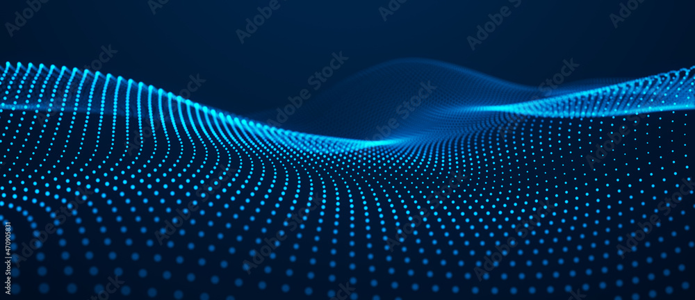 Aufkleber Abstract blue background of points. Falling cyber particles. Big data stream. 3d rendering